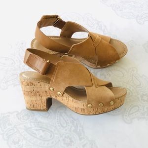 FRANCO SARTO | Chunky Heeled Cork Tan Sandals